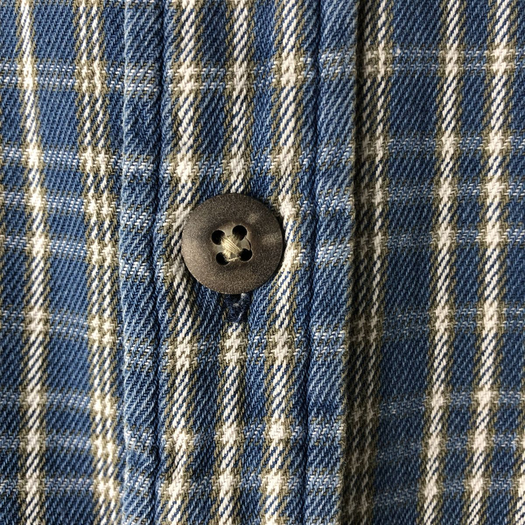 90'S St. John's Bay Vintage Long Sleeve Flannel Check Shirt, Men's Size L cotton blue type Vintage Second Hand