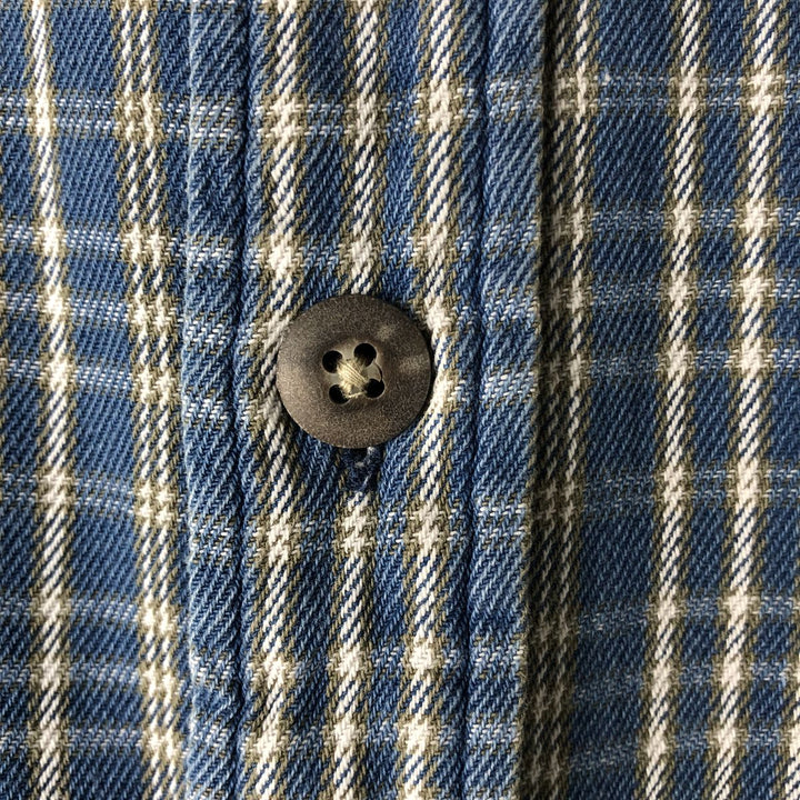 90'S St. John's Bay Vintage Long Sleeve Flannel Check Shirt, Men's Size L cotton blue type Vintage Second Hand