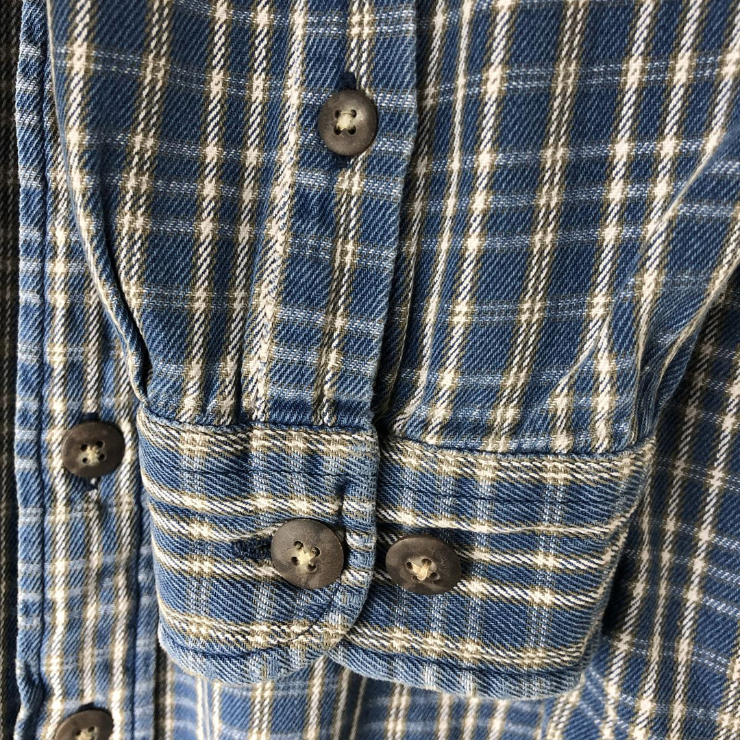 90'S St. John's Bay Vintage Long Sleeve Flannel Check Shirt, Men's Size L cotton blue type Vintage Second Hand