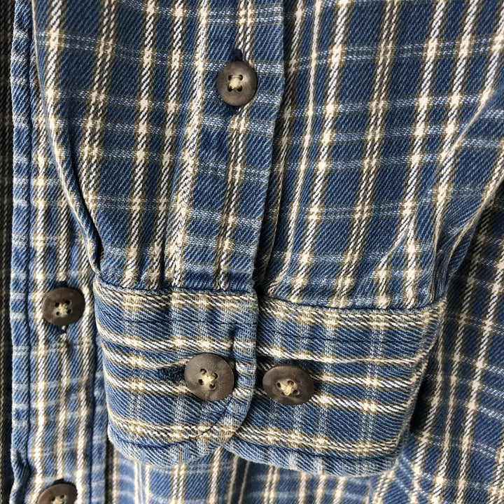 90'S St. John's Bay Vintage Long Sleeve Flannel Check Shirt, Men's Size L cotton blue type Vintage Second Hand