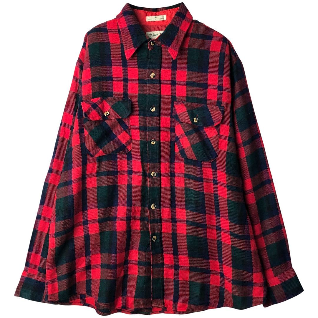 90s-00'S Vintage St. John's Bay Lightflannel Check Shirt, Men's Size L, Long Sleeve unclear red type Vintage Second Hand
