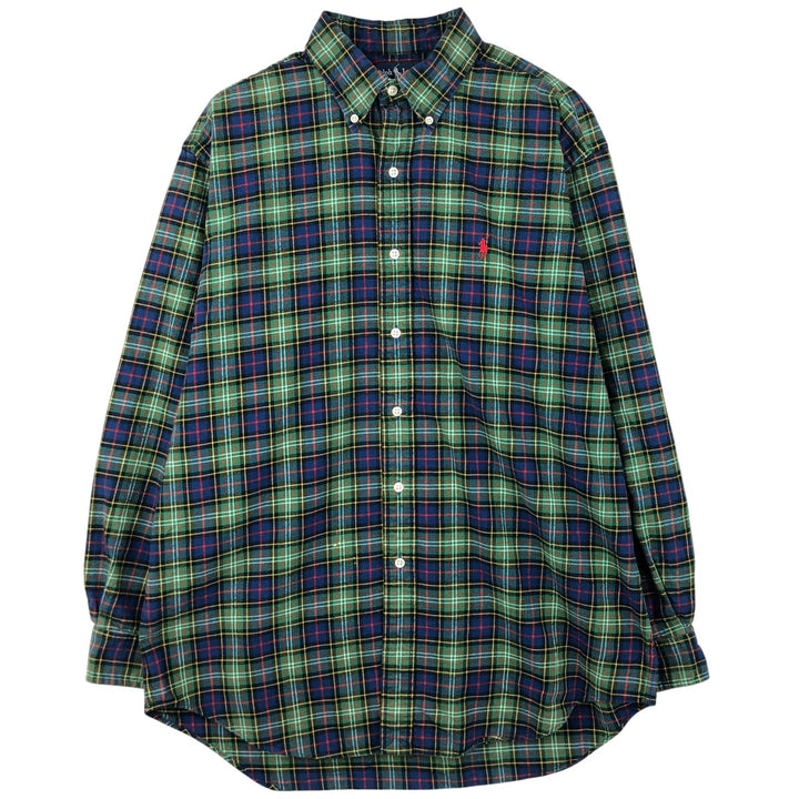 Ralph Lauren BLAKE long-sleeved button-down flannel check shirt, men's size M cotton blue type Vintage Second Hand