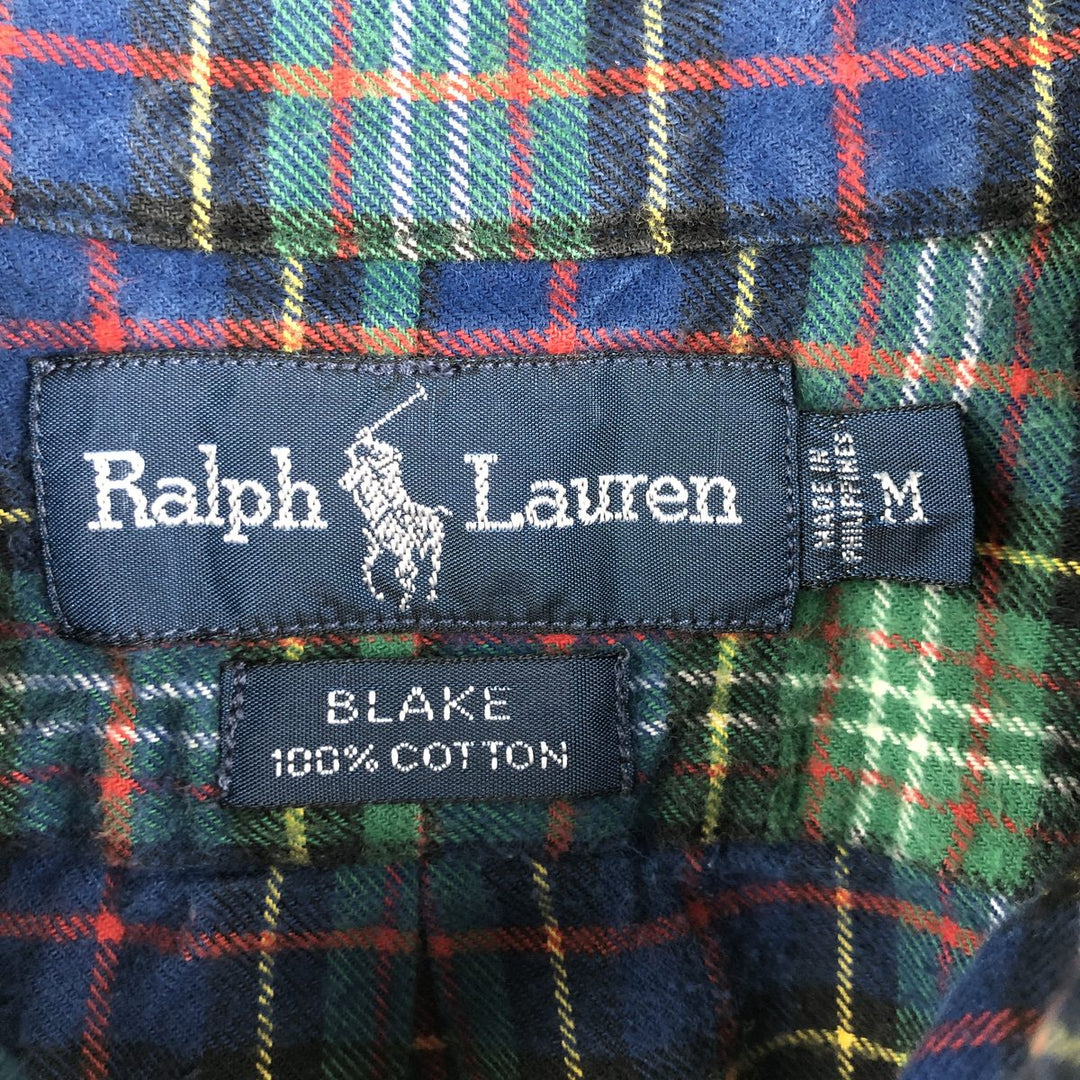 Ralph Lauren BLAKE long-sleeved button-down flannel check shirt, men's size M cotton blue type Vintage Second Hand