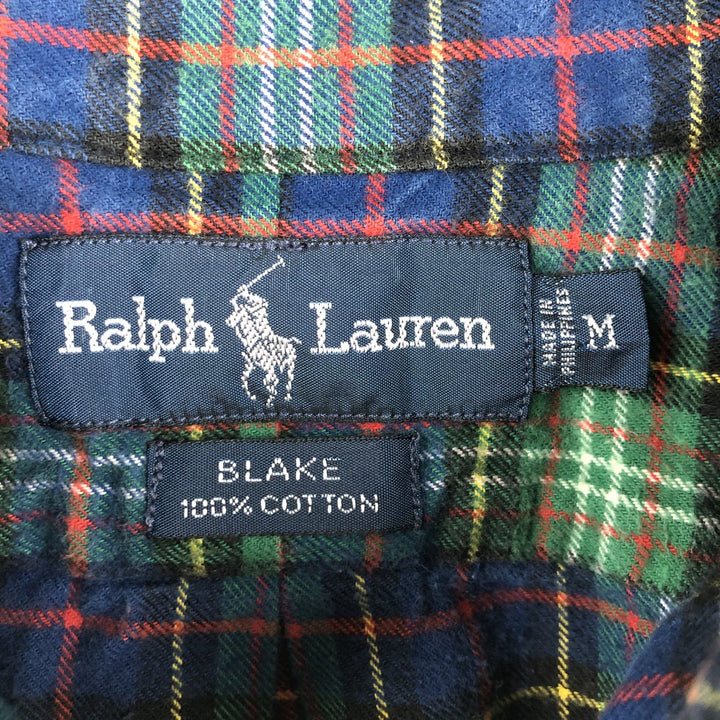 Ralph Lauren BLAKE long-sleeved button-down flannel check shirt, men's size M cotton blue type Vintage Second Hand