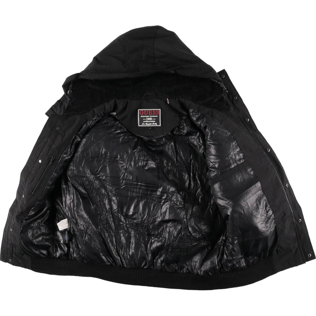 Guess padded hoodie/puffer jacket, men's size M polyester black type Vintage Second Hand