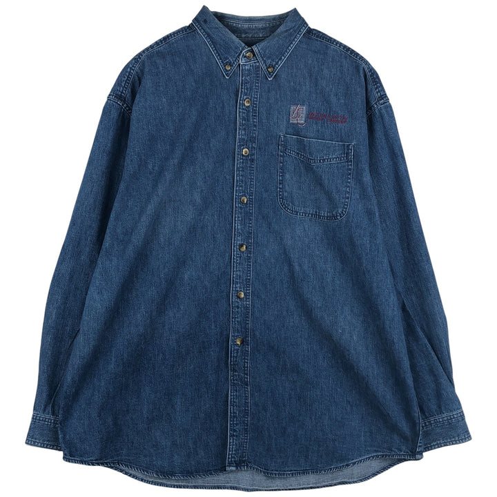 90s-00'S Vintage LLBean Long Sleeve Button-Down Denim Shirt, Men's Size XL cotton blue type Vintage Second Hand