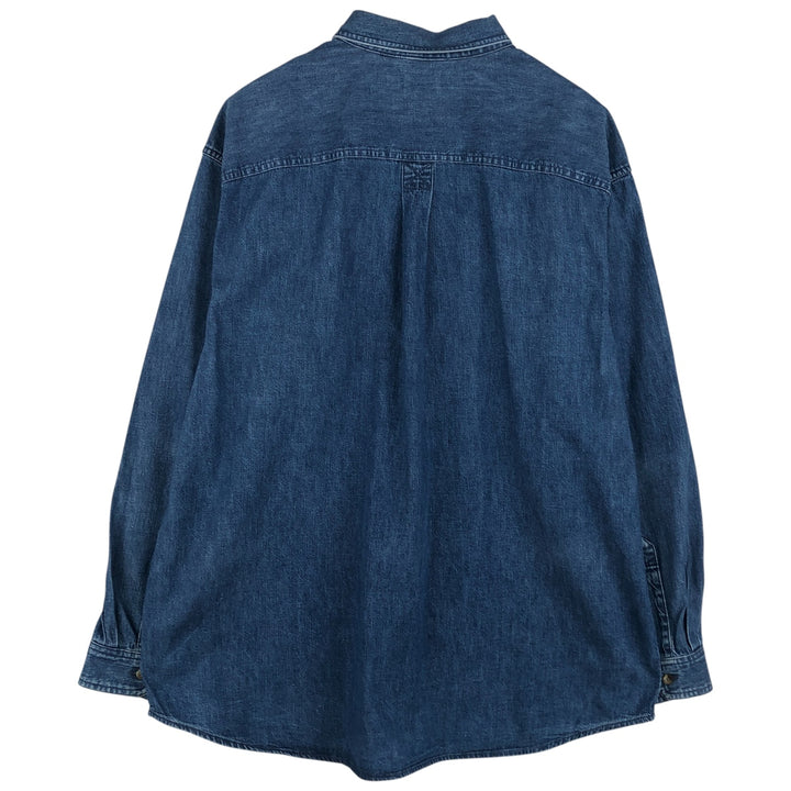 90s-00'S Vintage LLBean Long Sleeve Button-Down Denim Shirt, Men's Size XL cotton blue type Vintage Second Hand