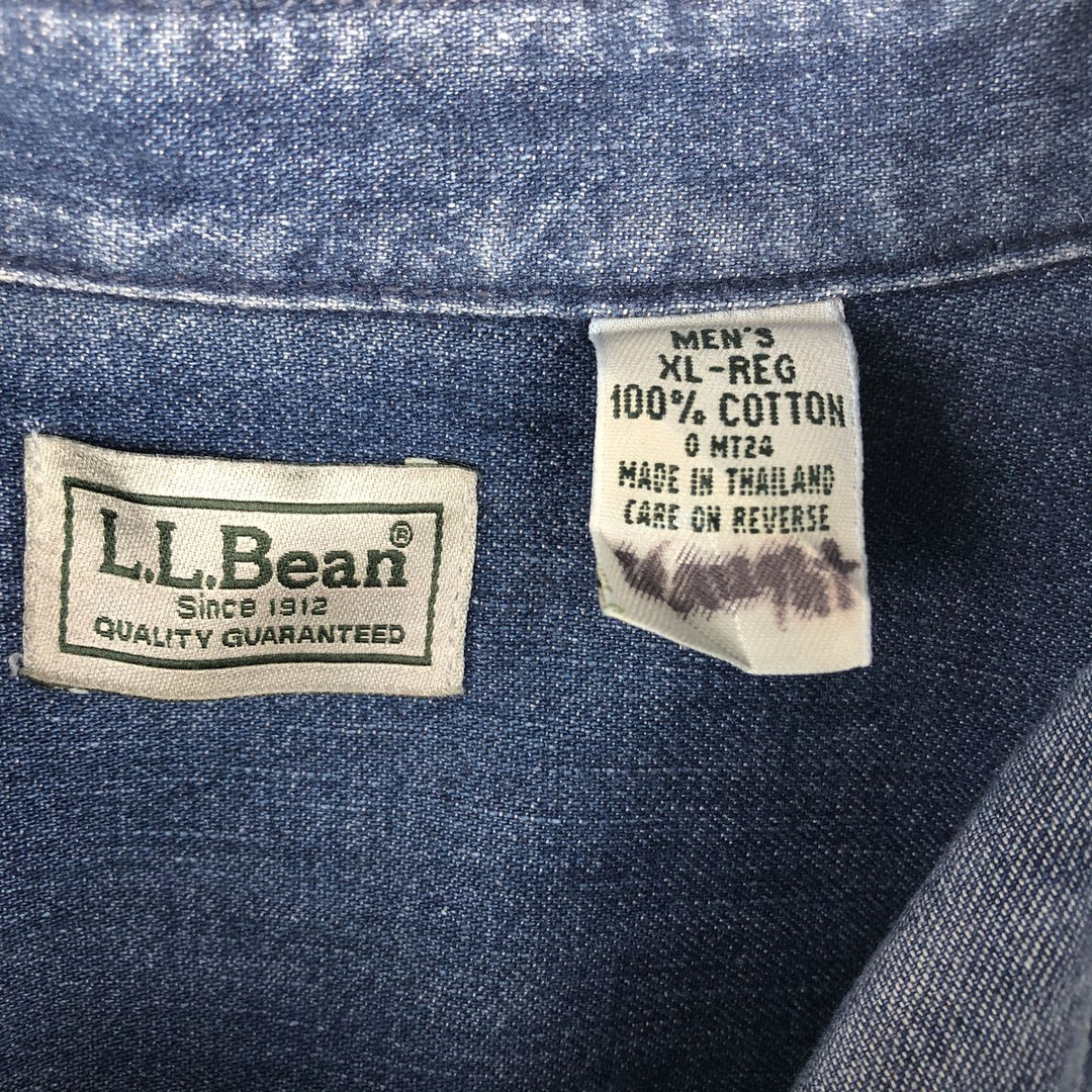 90s-00'S Vintage LLBean Long Sleeve Button-Down Denim Shirt, Men's Size XL cotton blue type Vintage Second Hand