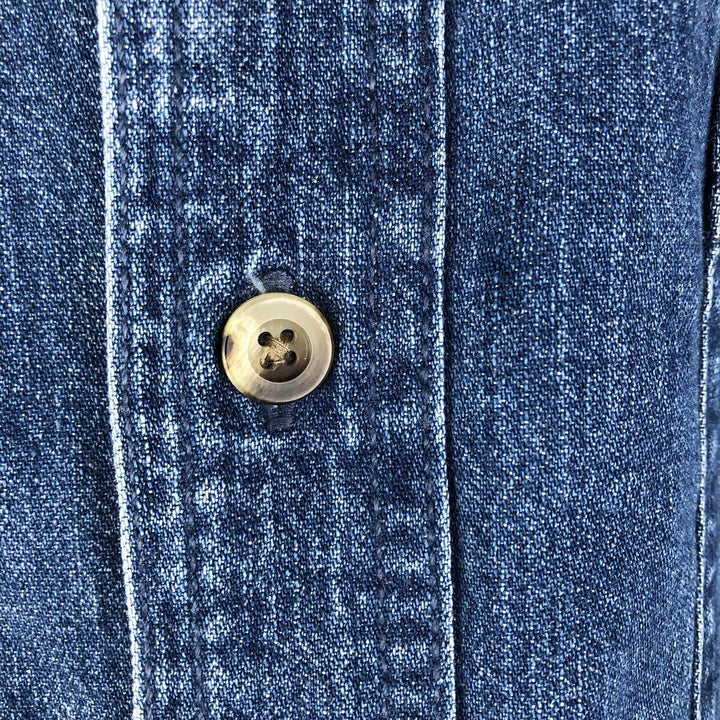 90s-00'S Vintage LLBean Long Sleeve Button-Down Denim Shirt, Men's Size XL cotton blue type Vintage Second Hand