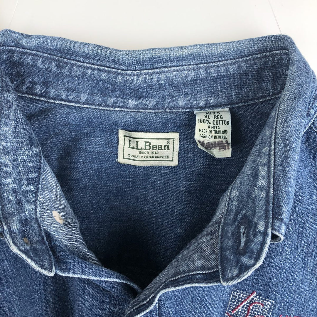 90s-00'S Vintage LLBean Long Sleeve Button-Down Denim Shirt, Men's Size XL cotton blue type Vintage Second Hand