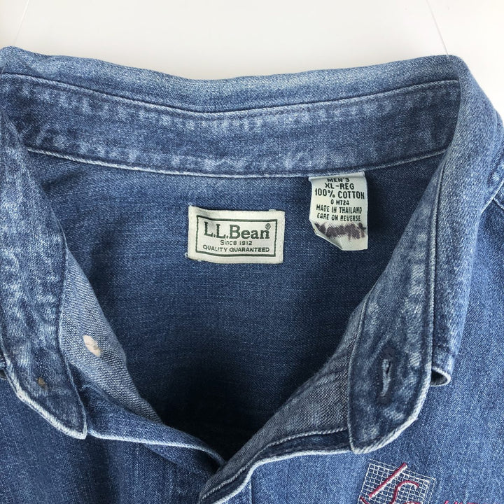 90s-00'S Vintage LLBean Long Sleeve Button-Down Denim Shirt, Men's Size XL cotton blue type Vintage Second Hand
