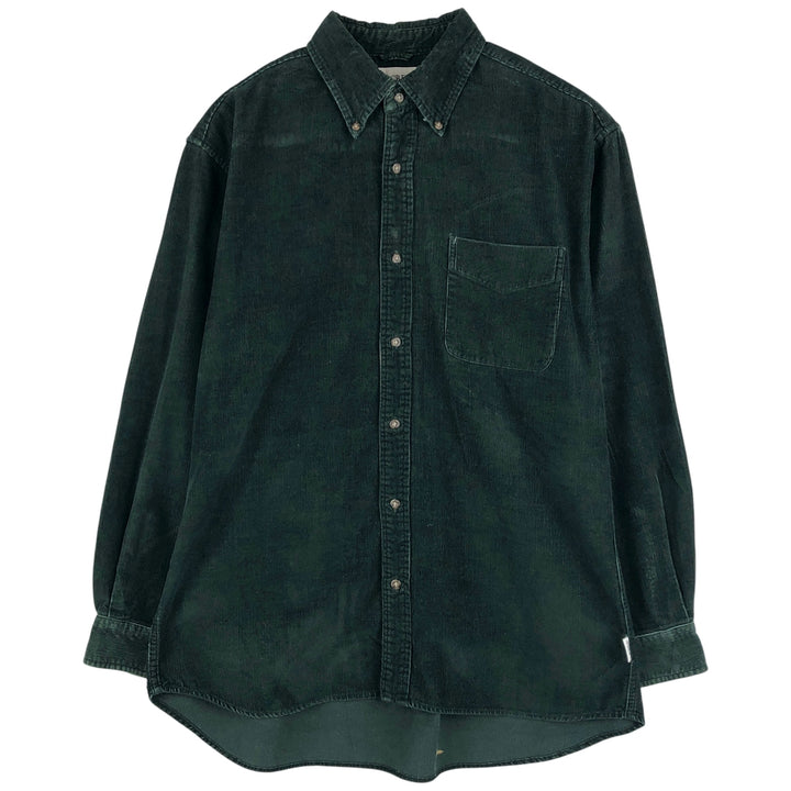 2000'S J.Crew long-sleeved button-down corduroy shirt, men's size M cotton Green type dark green Vintage Second Hand