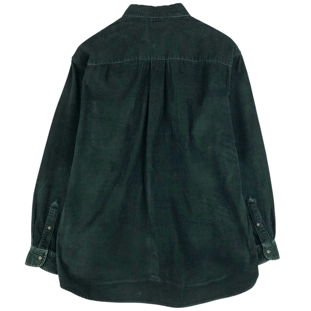 2000'S J.Crew long-sleeved button-down corduroy shirt, men's size M cotton Green type dark green Vintage Second Hand