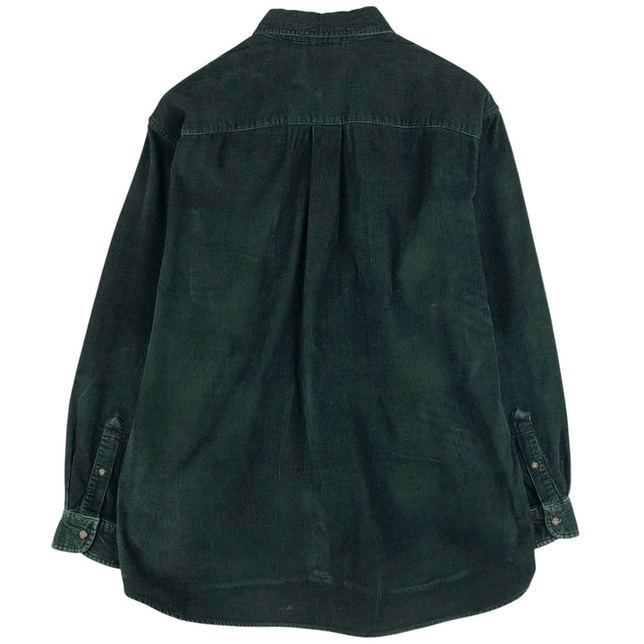 2000'S J.Crew long-sleeved button-down corduroy shirt, men's size M cotton Green type dark green Vintage Second Hand