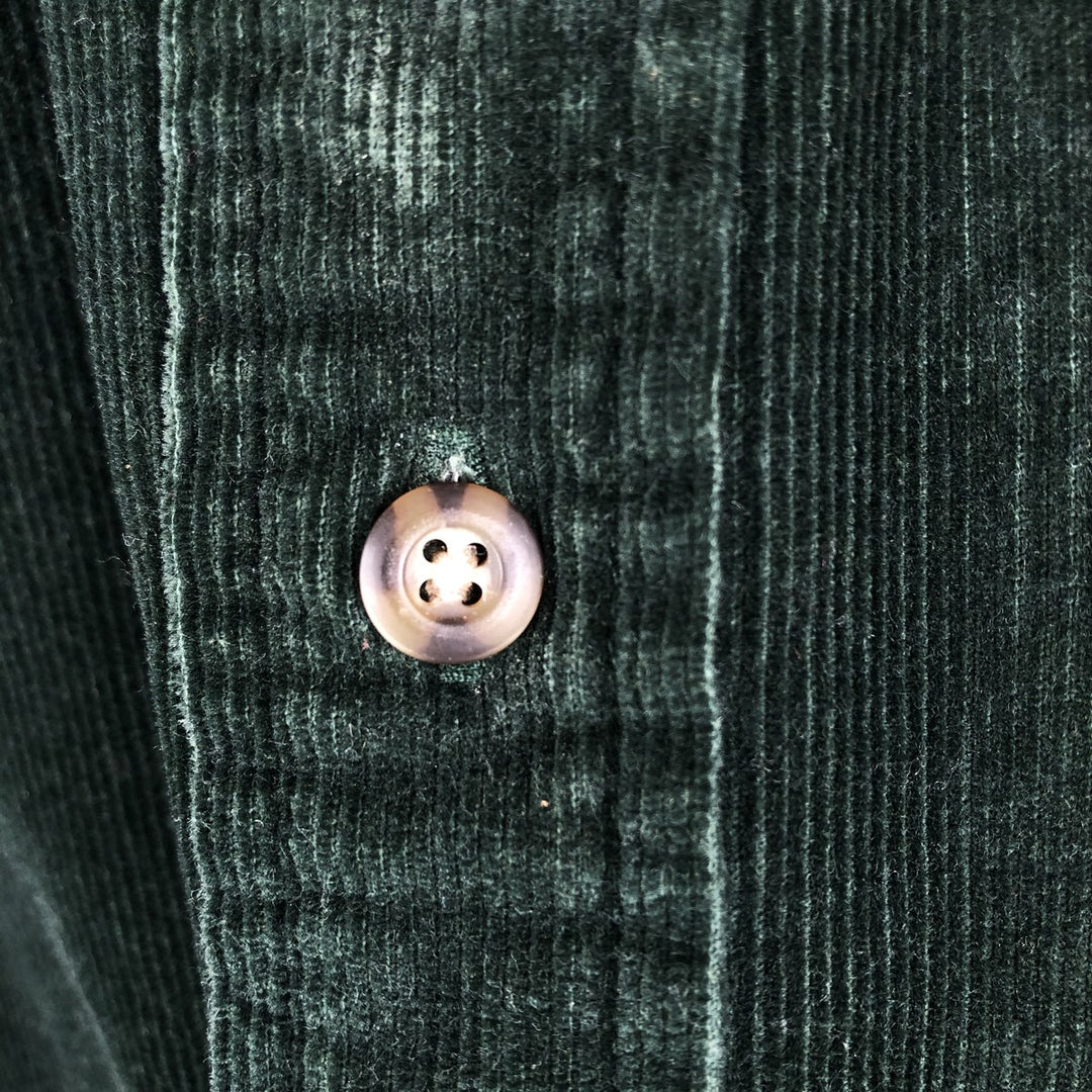 2000'S J.Crew long-sleeved button-down corduroy shirt, men's size M cotton Green type dark green Vintage Second Hand