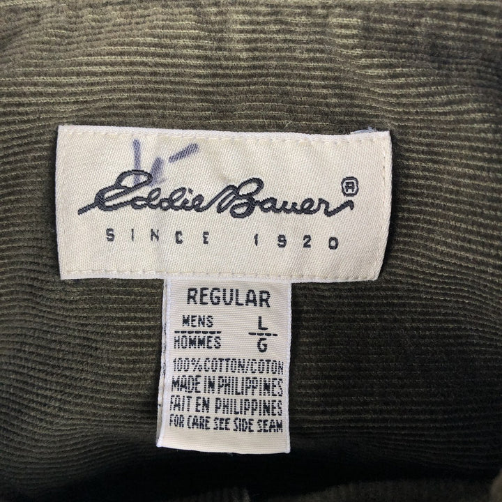 Eddie Bauer Long Sleeve Button Down Corduroy Shirt, Men's Size L cotton Khaki type Vintage Second Hand