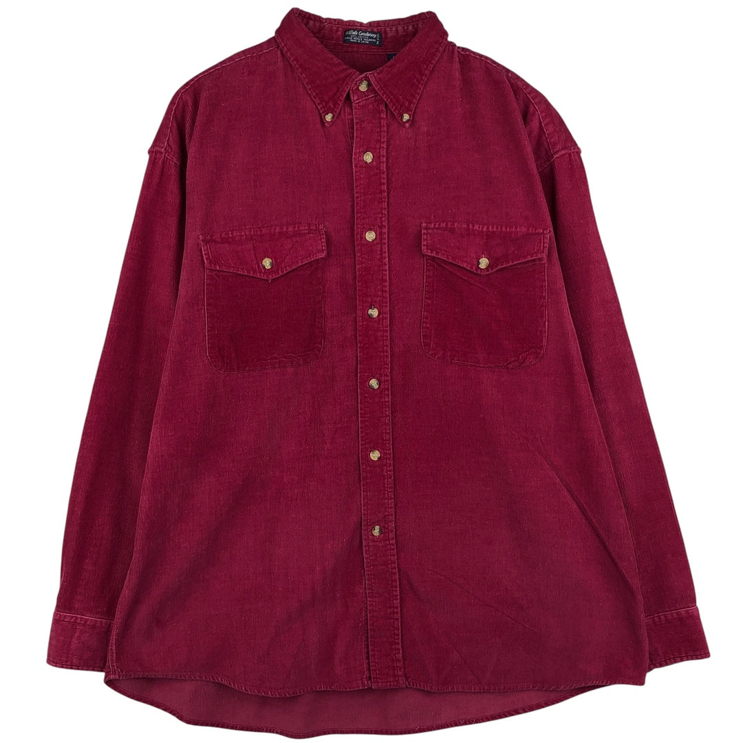 Vintage 80s-90'S Eddie Bauer long-sleeved button-down corduroy shirt with black tag, men's size L cotton burgundy type Vintage Second Hand