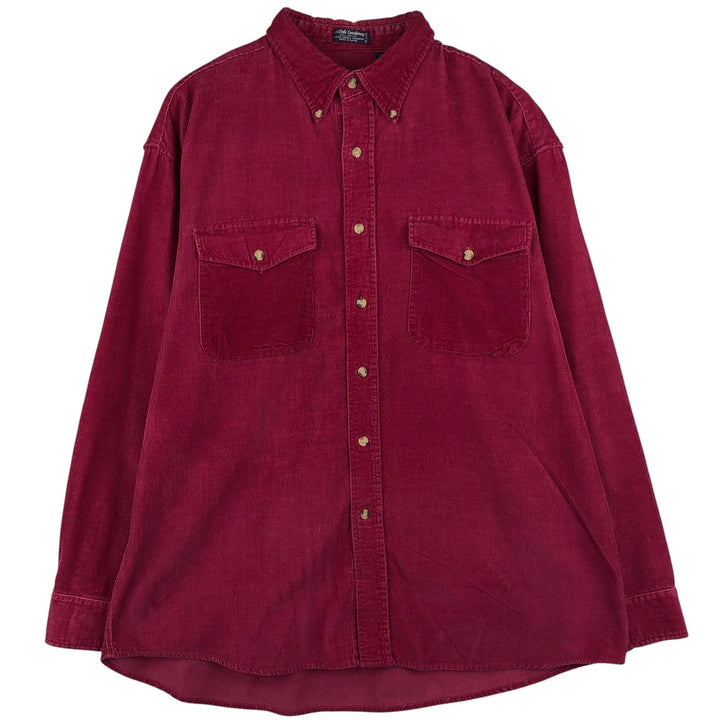 Vintage 80s-90'S Eddie Bauer long-sleeved button-down corduroy shirt with black tag, men's size L cotton burgundy type Vintage Second Hand