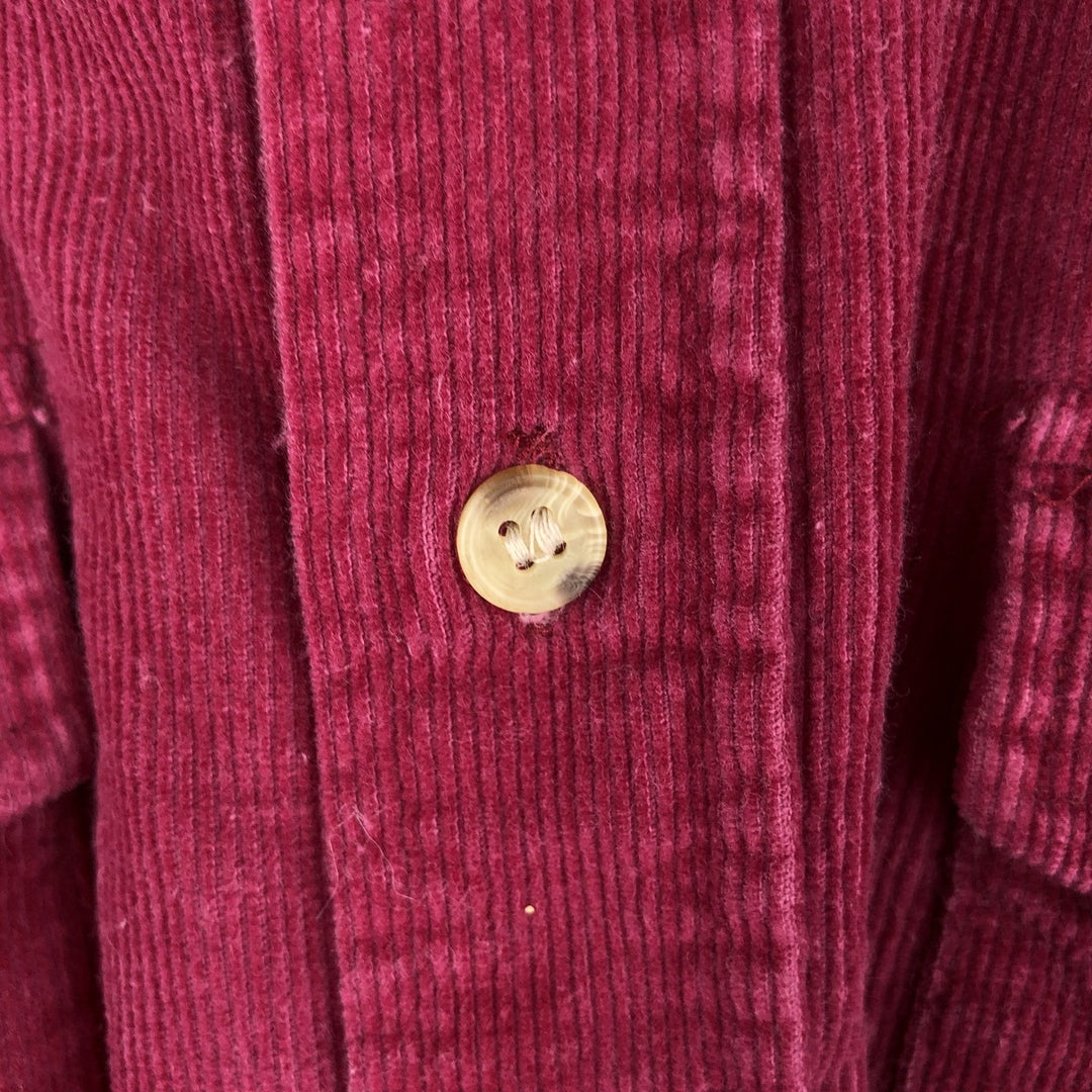 Vintage 80s-90'S Eddie Bauer long-sleeved button-down corduroy shirt with black tag, men's size L cotton burgundy type Vintage Second Hand