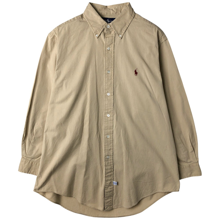 Ralph Lauren long sleeve button down shirt, men's size L cotton Beige type Vintage Second Hand