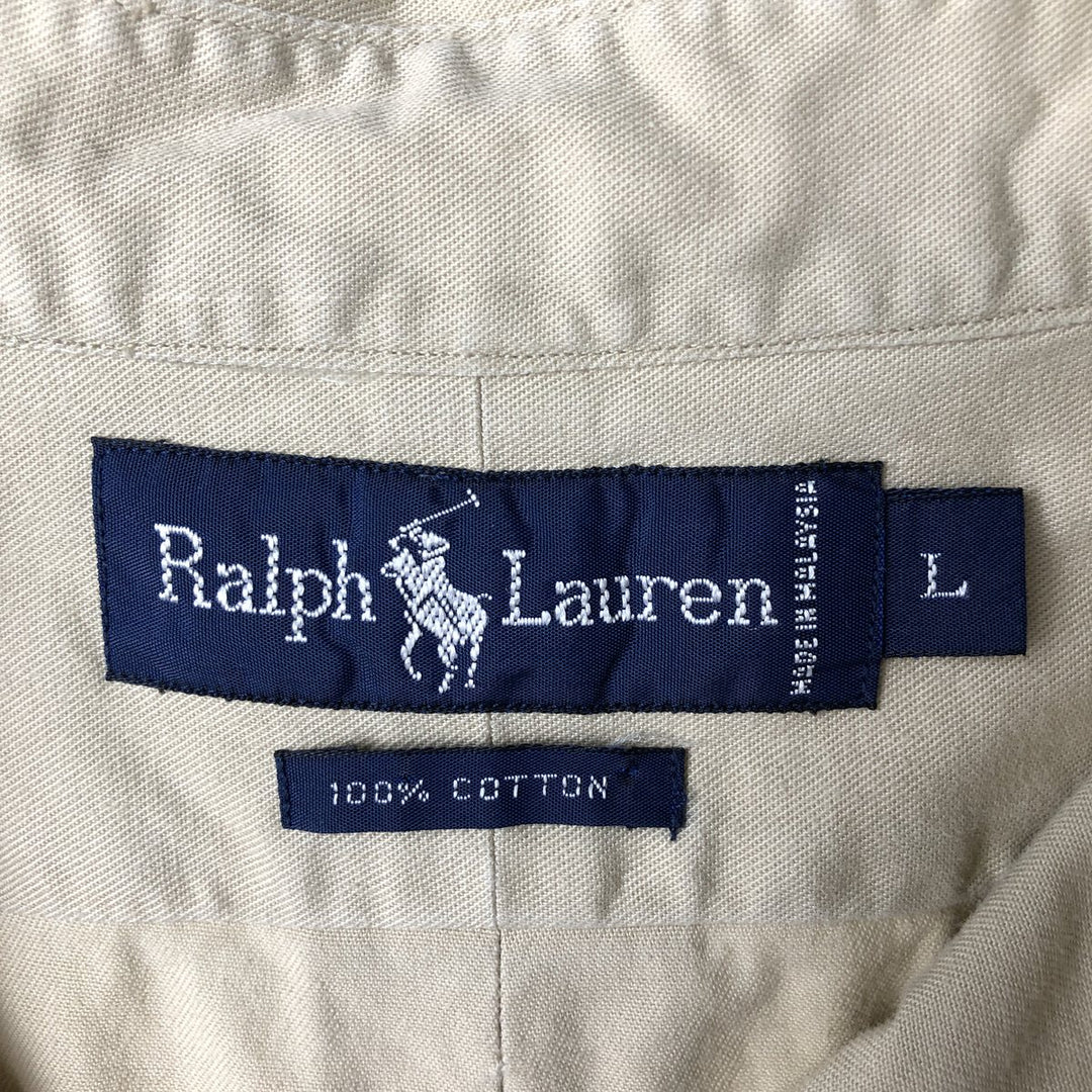 Ralph Lauren long sleeve button down shirt, men's size L cotton Beige type Vintage Second Hand
