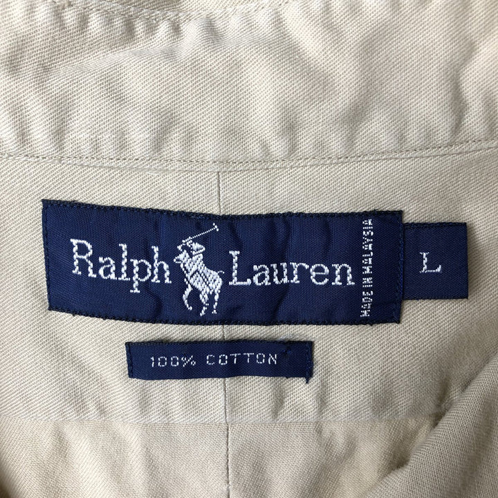 Ralph Lauren long sleeve button down shirt, men's size L cotton Beige type Vintage Second Hand