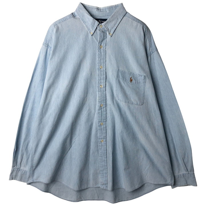 Ralph Lauren Big Shirt, Long Sleeve Button-Down Chambray Shirt, Men's XXL cotton Blue type light blue Vintage Second Hand