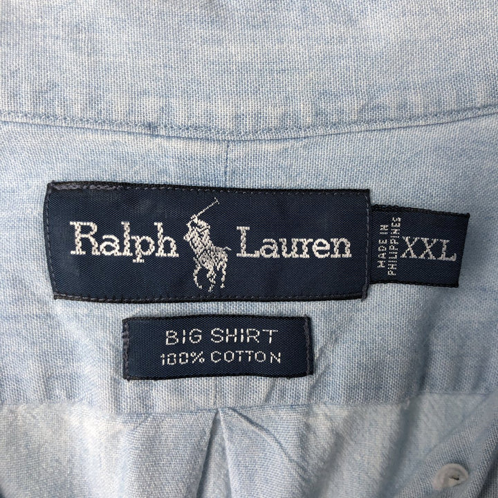 Ralph Lauren Big Shirt, Long Sleeve Button-Down Chambray Shirt, Men's XXL cotton Blue type light blue Vintage Second Hand