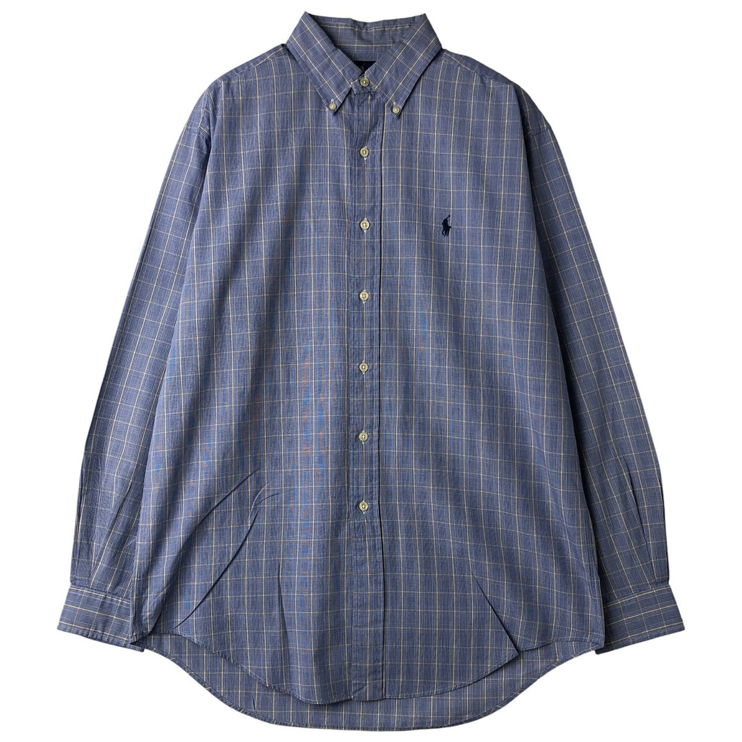 Ralph Lauren YARMOUTH Long Sleeve Button-Down Check Shirt, Men's Size M cotton blue type Vintage Second Hand