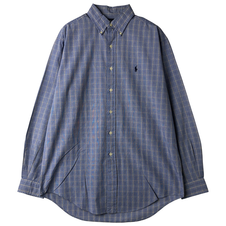 Ralph Lauren YARMOUTH Long Sleeve Button-Down Check Shirt, Men's Size M cotton blue type Vintage Second Hand