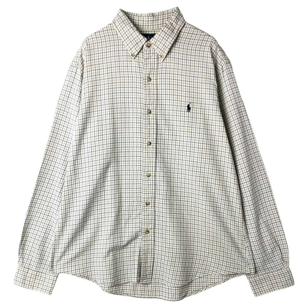 Ralph Lauren CUSTOM FIT long sleeve button down check shirt men's XL size cotton Beige type Vintage Second Hand