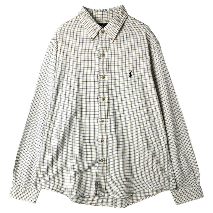 Ralph Lauren CUSTOM FIT long sleeve button down check shirt men's XL size cotton Beige type Vintage Second Hand