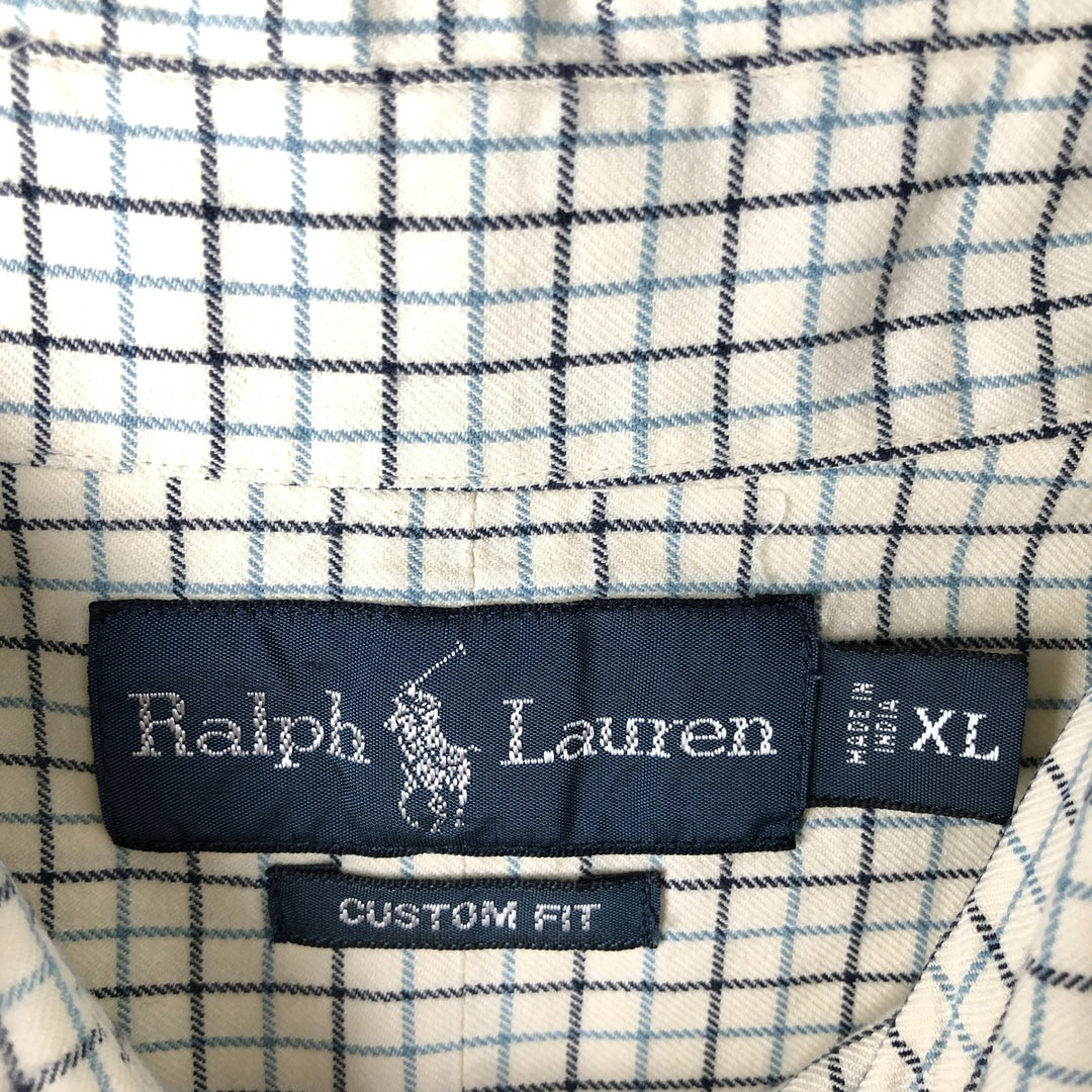 Ralph Lauren CUSTOM FIT long sleeve button down check shirt men's XL size cotton Beige type Vintage Second Hand