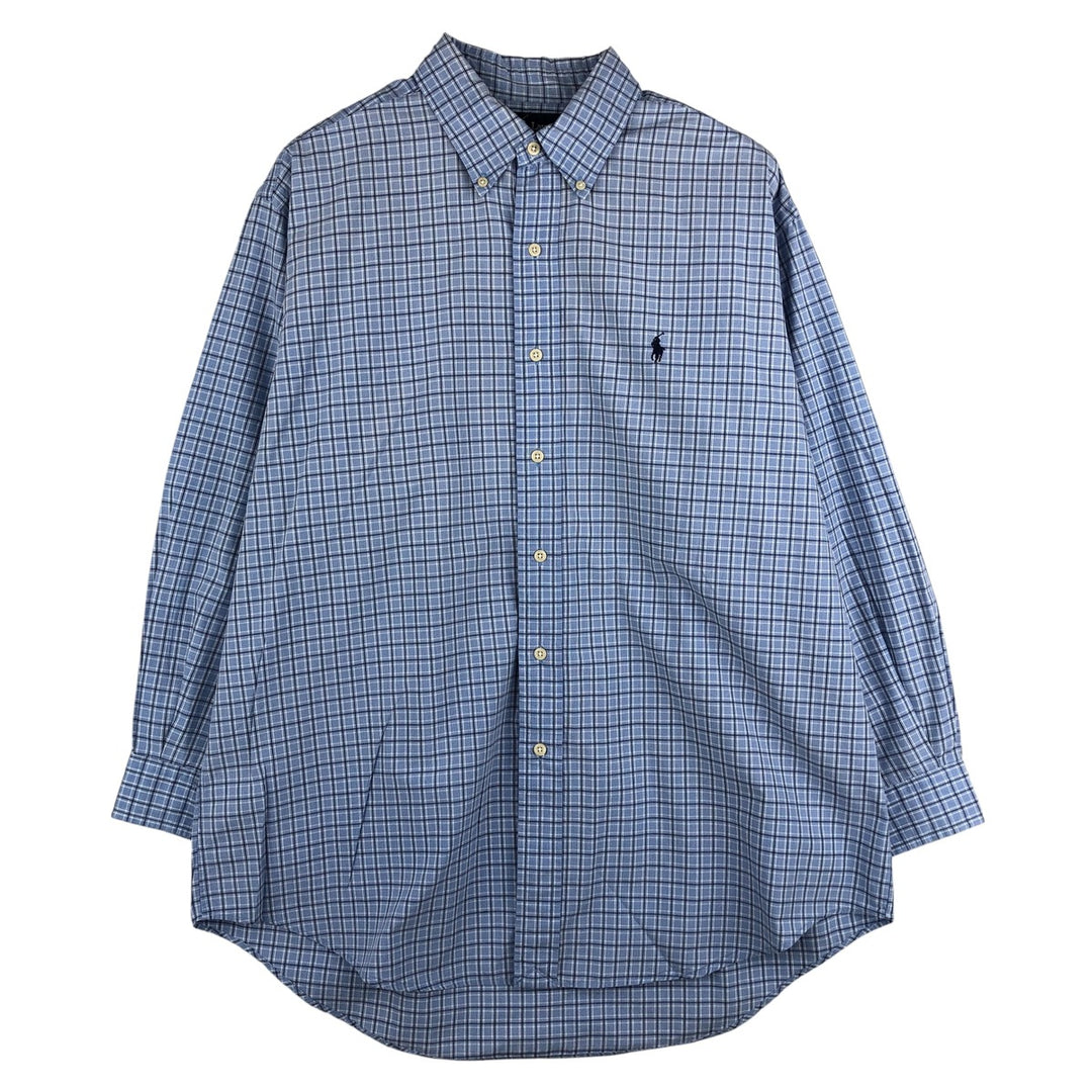 Ralph Lauren YARMOUTH Long Sleeve Button-Down Check Shirt, Men's Size L cotton Blue type light blue Vintage Second Hand