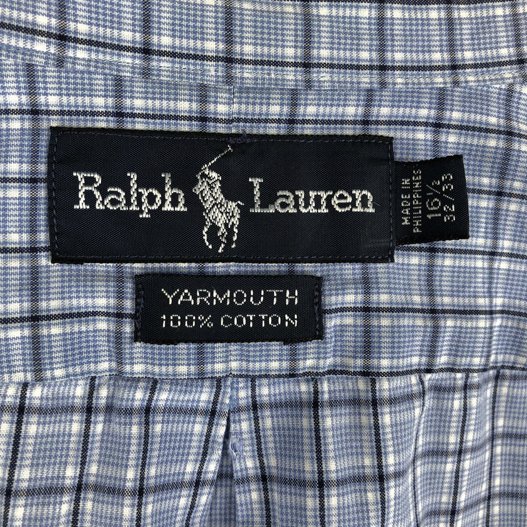 Ralph Lauren YARMOUTH Long Sleeve Button-Down Check Shirt, Men's Size L cotton Blue type light blue Vintage Second Hand