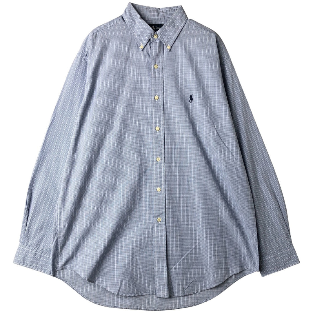 Ralph Lauren YARMOUTH Long Sleeve Button-Down Check Shirt, Men's Size L cotton Blue type light blue Vintage Second Hand