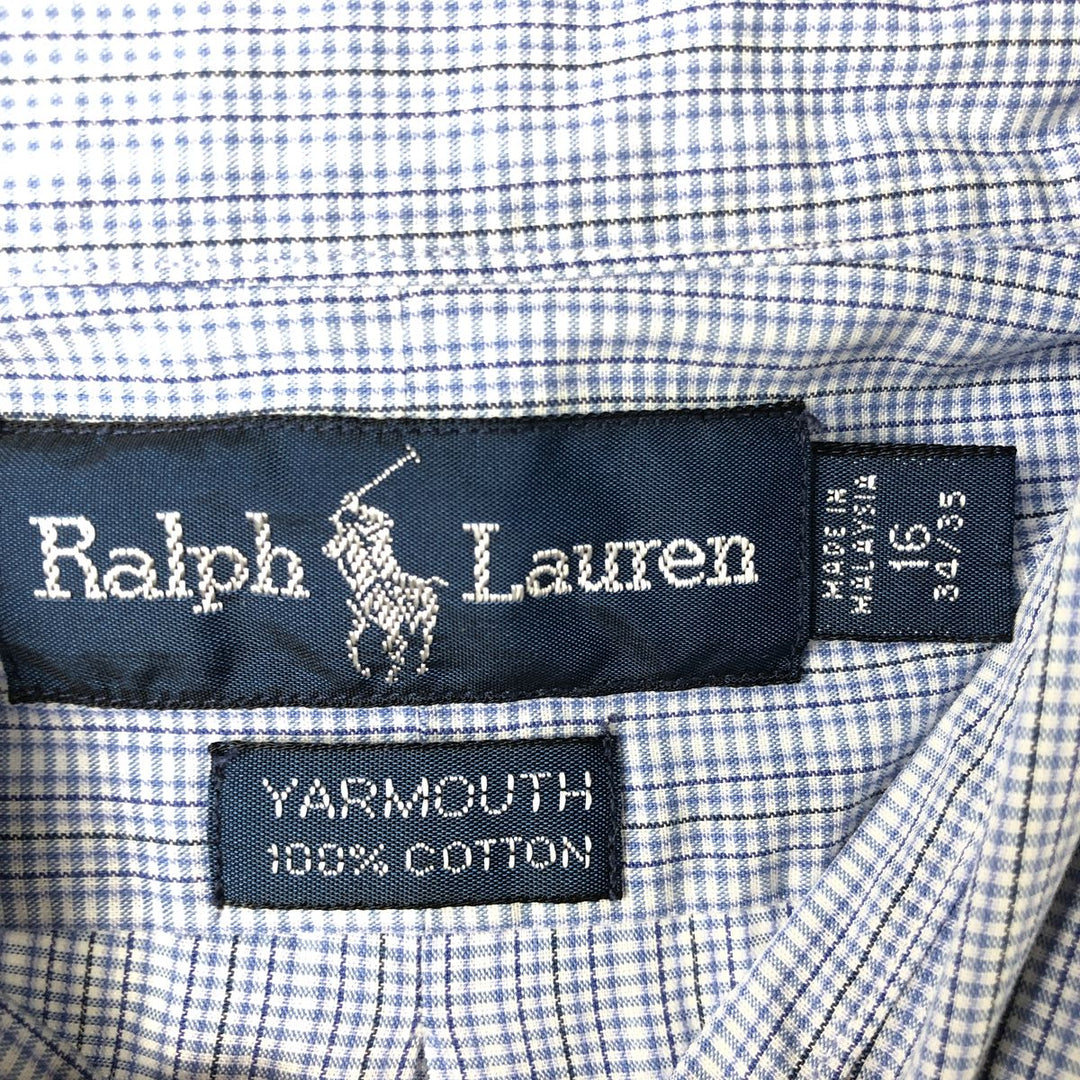 Ralph Lauren YARMOUTH Long Sleeve Button-Down Check Shirt, Men's Size L cotton Blue type light blue Vintage Second Hand