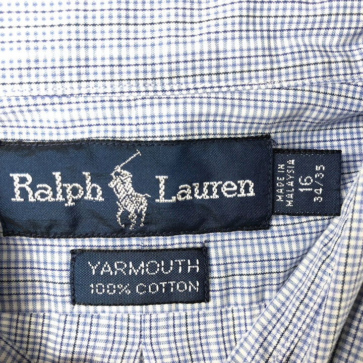 Ralph Lauren YARMOUTH Long Sleeve Button-Down Check Shirt, Men's Size L cotton Blue type light blue Vintage Second Hand