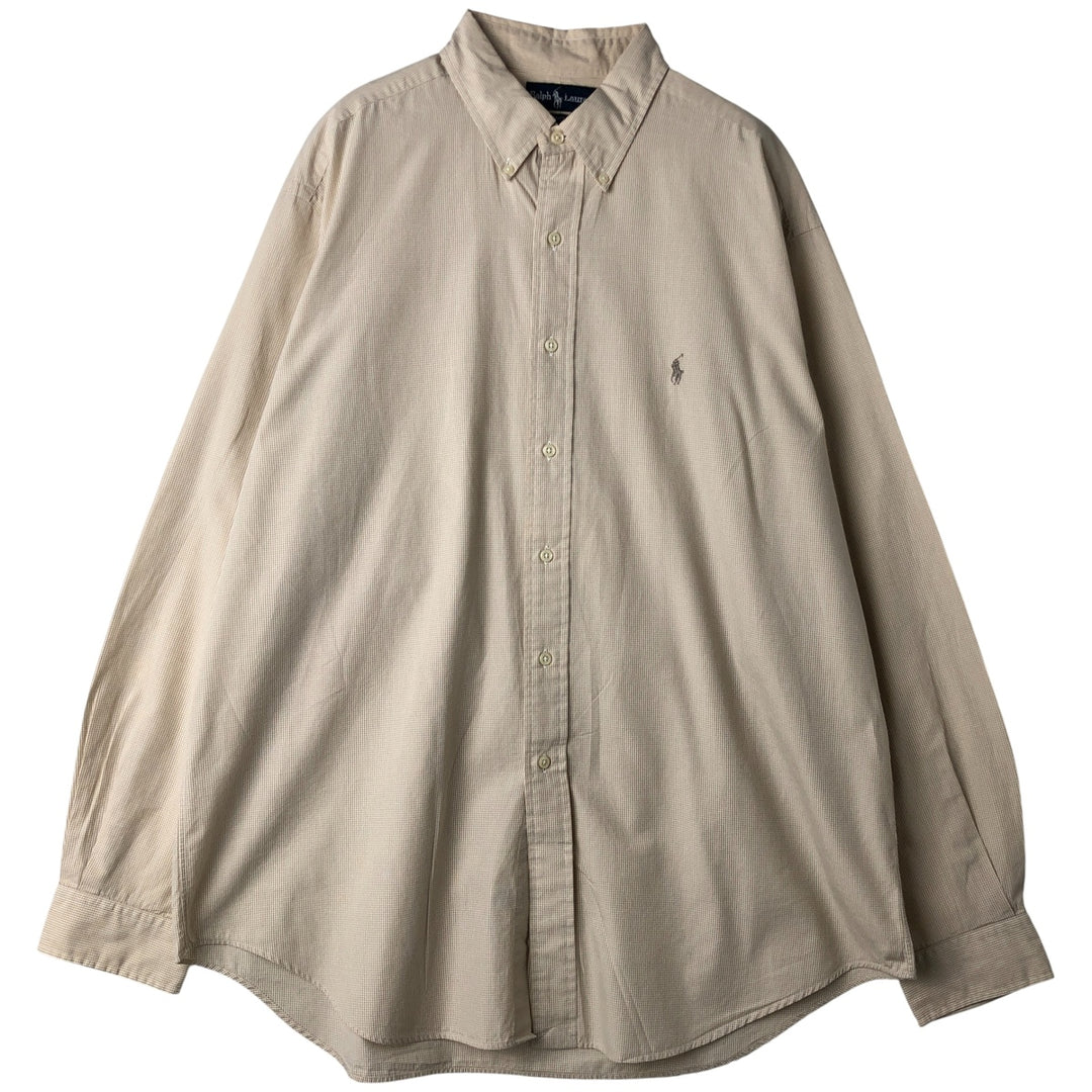 Ralph Lauren YARMOUTH Gingham Check Long Sleeve Button-Down Check Shirt Men's XL cotton Beige type Vintage Second Hand