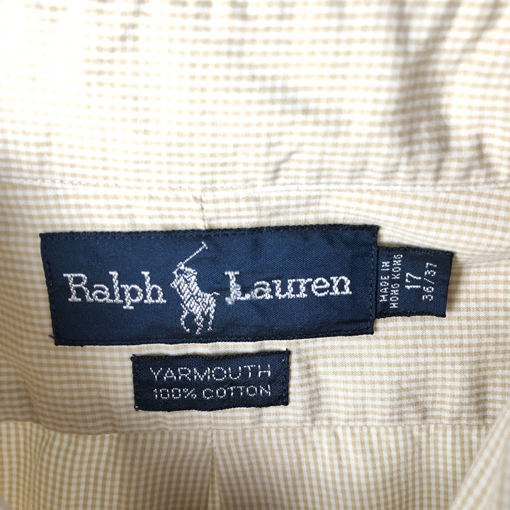 Ralph Lauren YARMOUTH Gingham Check Long Sleeve Button-Down Check Shirt Men's XL cotton Beige type Vintage Second Hand