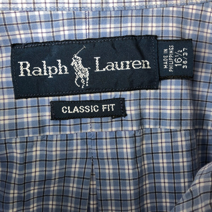 Ralph Lauren Classic Fit Long Sleeve Button Down Check Shirt Men's Size L cotton Blue type light blue Vintage Second Hand