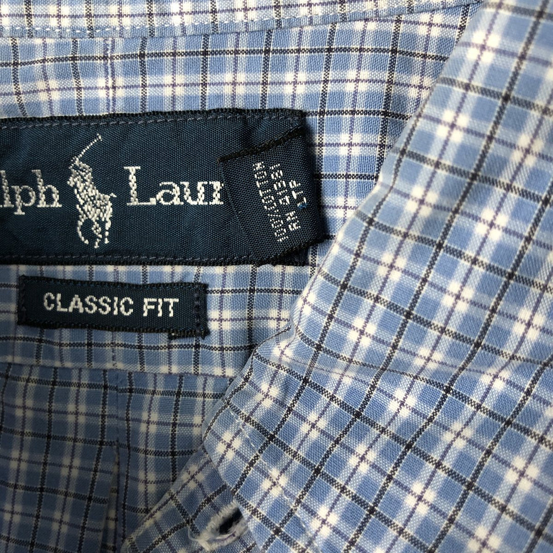 Ralph Lauren Classic Fit Long Sleeve Button Down Check Shirt Men's Size L cotton Blue type light blue Vintage Second Hand