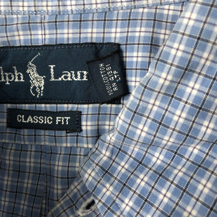 Ralph Lauren Classic Fit Long Sleeve Button Down Check Shirt Men's Size L cotton Blue type light blue Vintage Second Hand