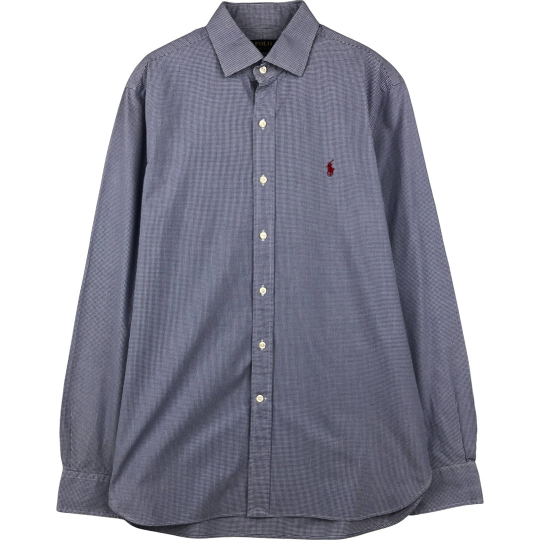 Ralph Lauren POLO RALPH LAUREN gingham check long-sleeved cotton check shirt, men's size L cotton navy blue type Vintage Second Hand
