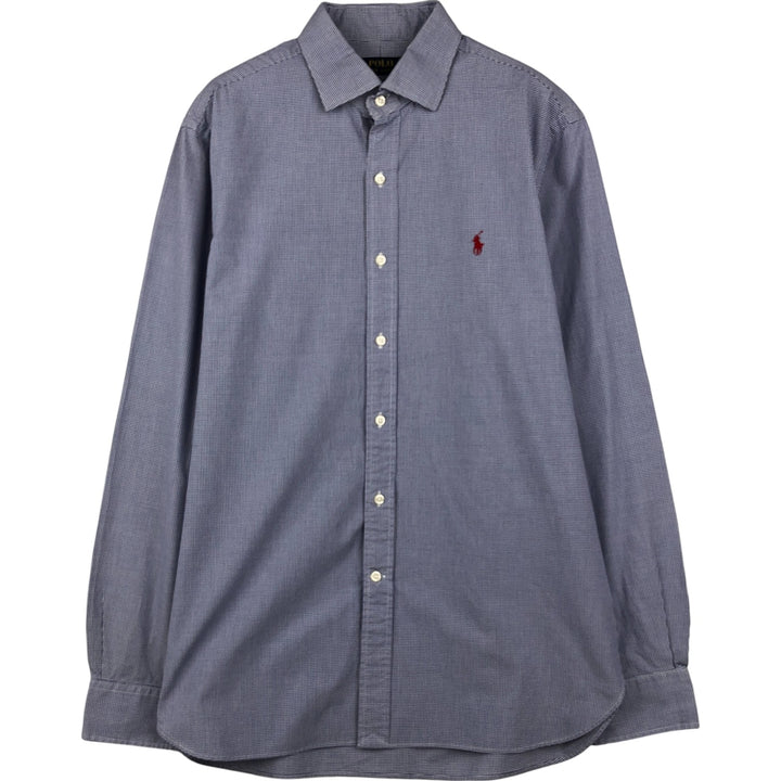 Ralph Lauren POLO RALPH LAUREN gingham check long-sleeved cotton check shirt, men's size L cotton navy blue type Vintage Second Hand