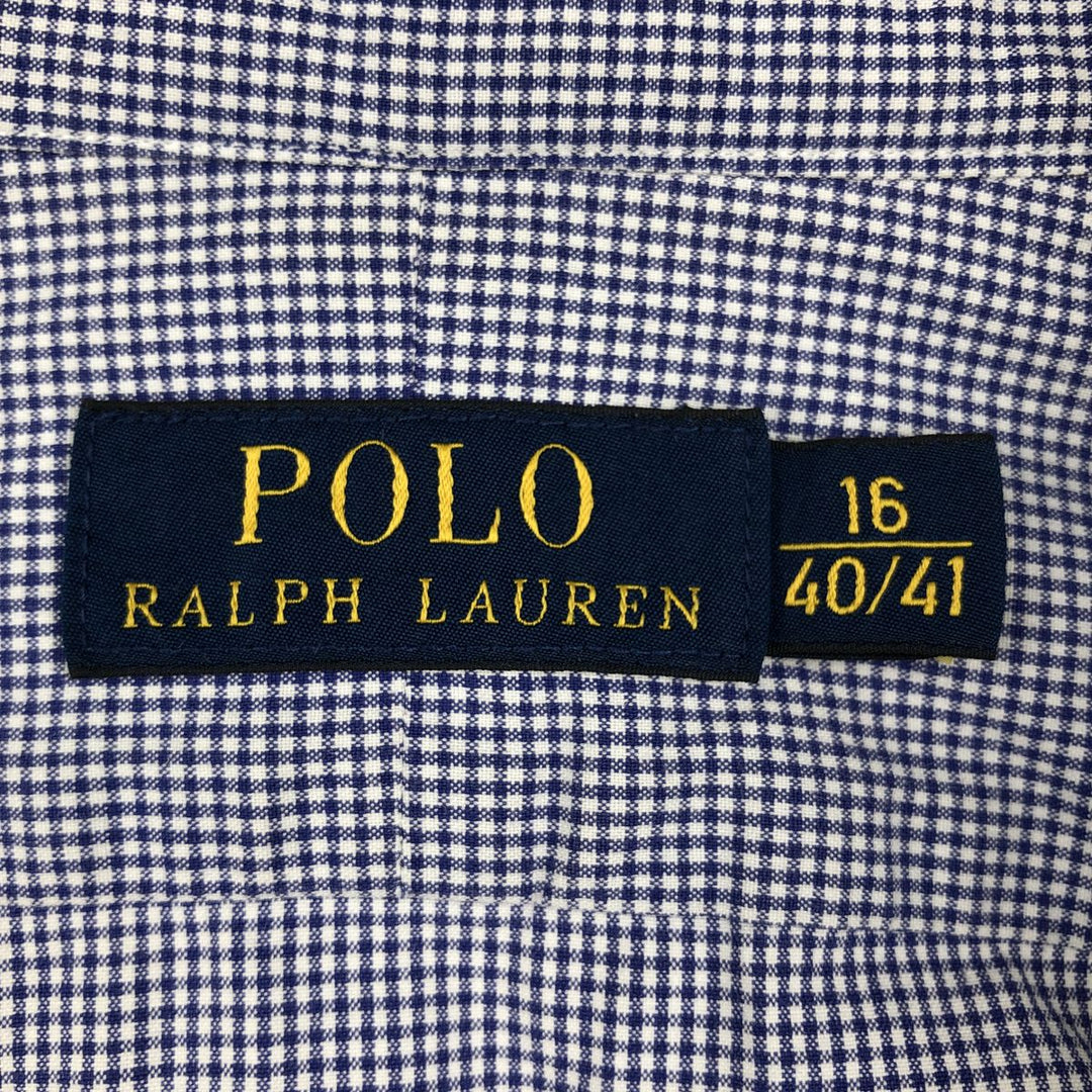 Ralph Lauren POLO RALPH LAUREN gingham check long-sleeved cotton check shirt, men's size L cotton navy blue type Vintage Second Hand
