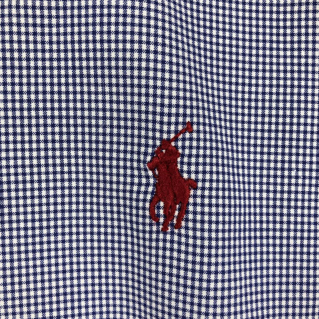 Ralph Lauren POLO RALPH LAUREN gingham check long-sleeved cotton check shirt, men's size L cotton navy blue type Vintage Second Hand