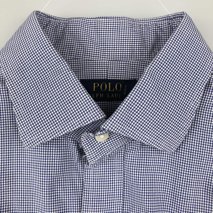 Ralph Lauren POLO RALPH LAUREN gingham check long-sleeved cotton check shirt, men's size L cotton navy blue type Vintage Second Hand