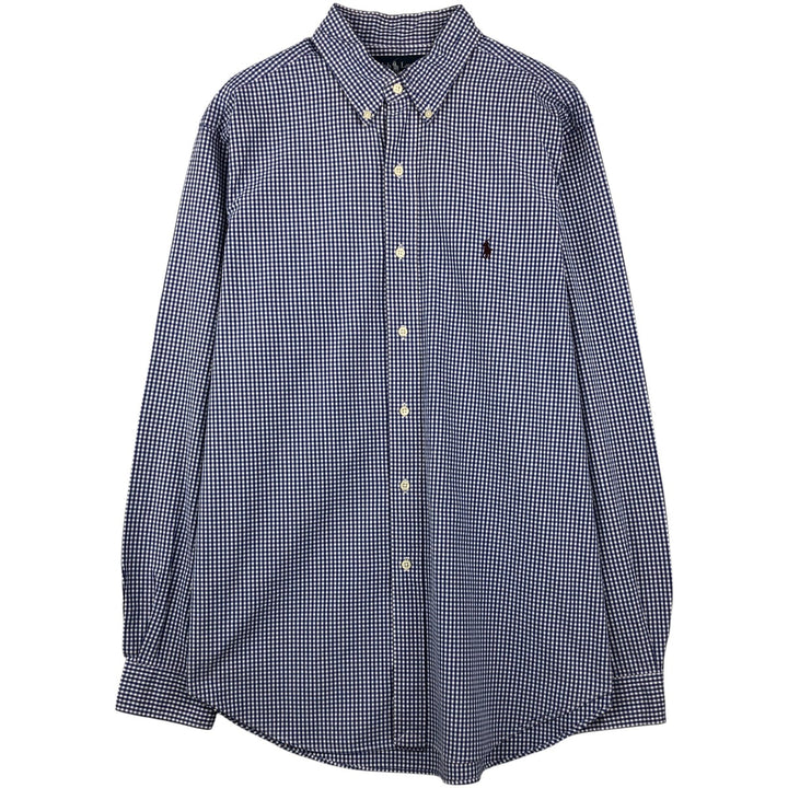 Ralph Lauren Classic Fit Gingham Check Long Sleeve Button Down Check Shirt Men's Size L cotton blue type Vintage Second Hand