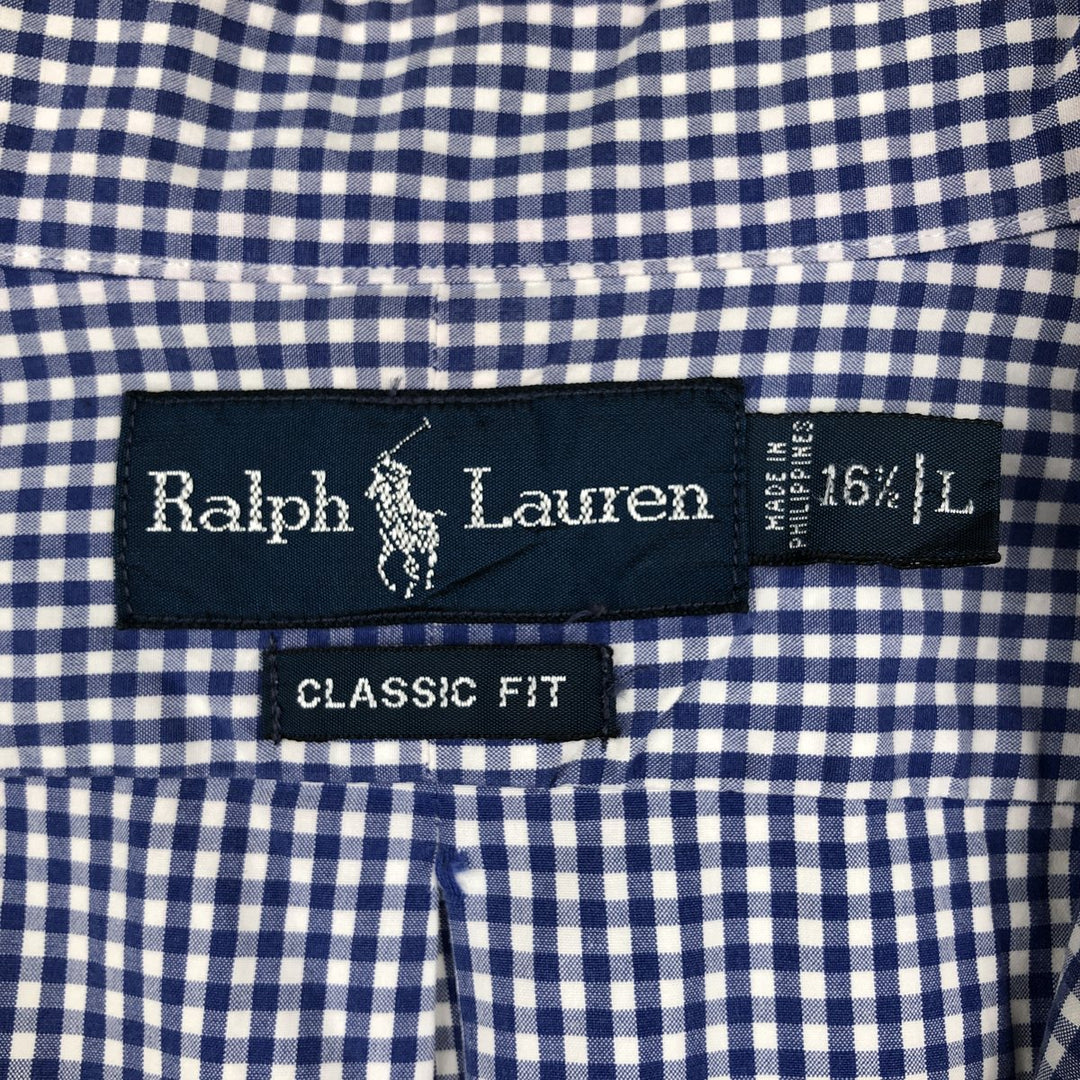 Ralph Lauren Classic Fit Gingham Check Long Sleeve Button Down Check Shirt Men's Size L cotton blue type Vintage Second Hand